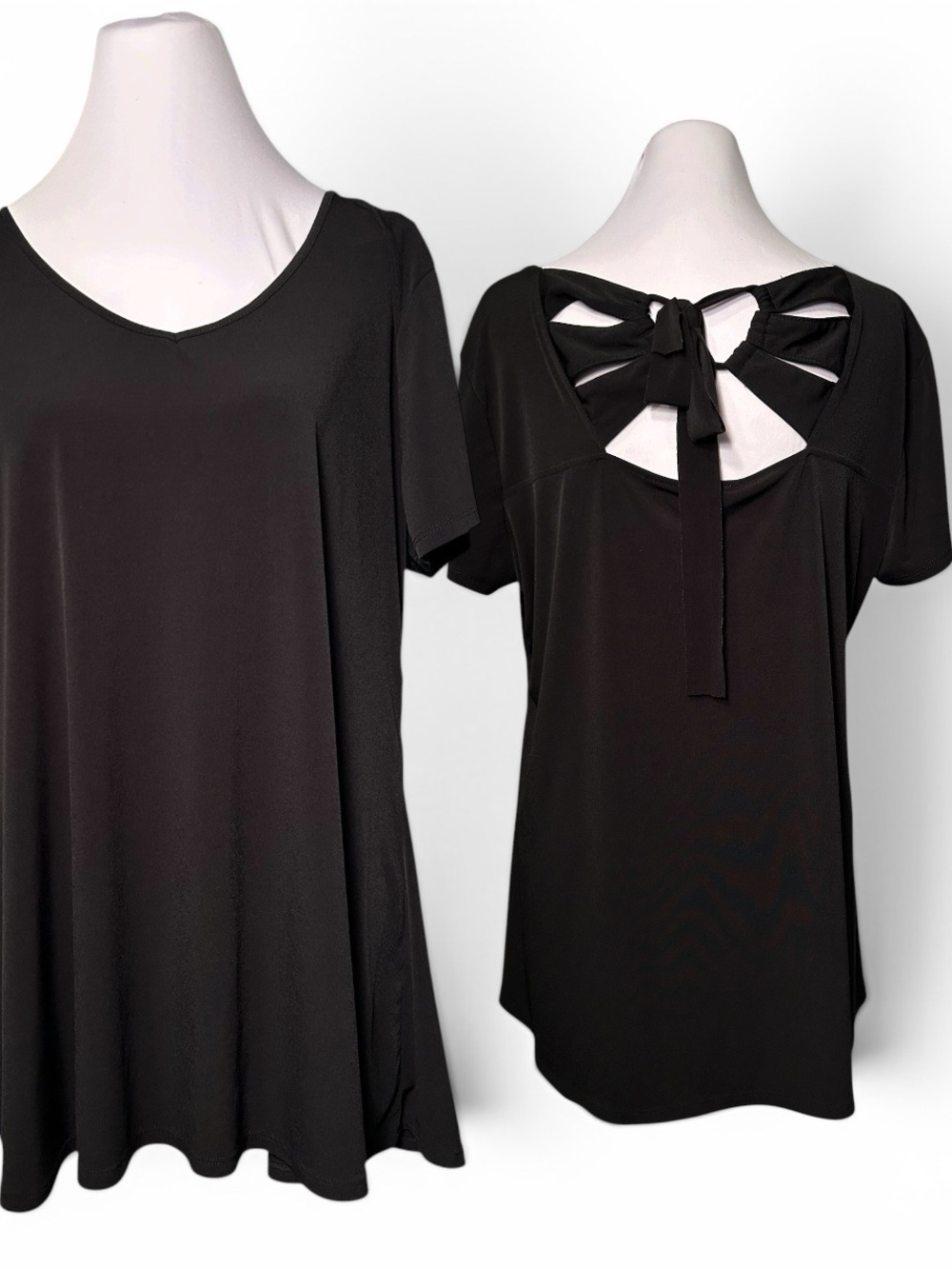 Chico's Tunic Top Size L (Chico's Size 2) Black Cutout Loose Flowy Fit Stretchy